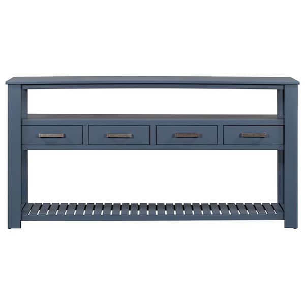 62.2 in. W x 13.8 in. D x 32 in. H Navy Blue Linen Cabinet with 4 Drawers and 2 Shelves for Bedroom and Living Room