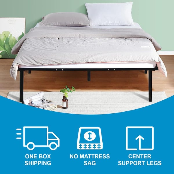 14 in. King Metal Platform Bed Frame with Adjustable Lumbar Support, Tool-Free Assembly