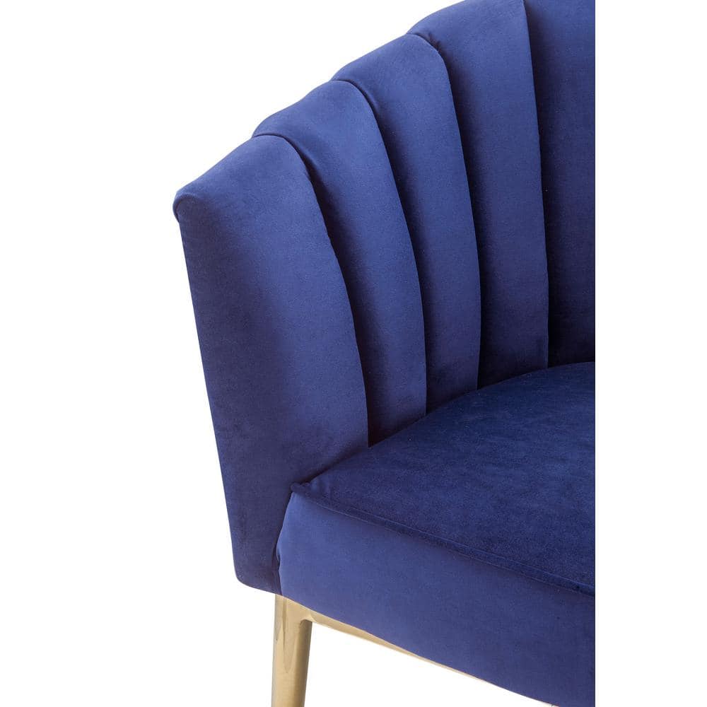 Midnight Blue Velvet Barrel Accent Chair with Gold Legs