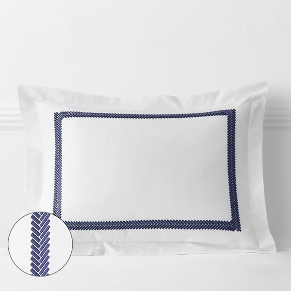 The Company Store Legends Hotel Hewett Blue Embroidered 600-Thread Count Egyptian Cotton Sateen King Sham