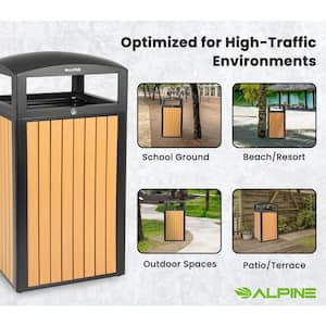 40 Gal. Cedar Steel All-Weather Commercial Vented Outdoor Garbage Trash Can Receptacle with Lid and Liner