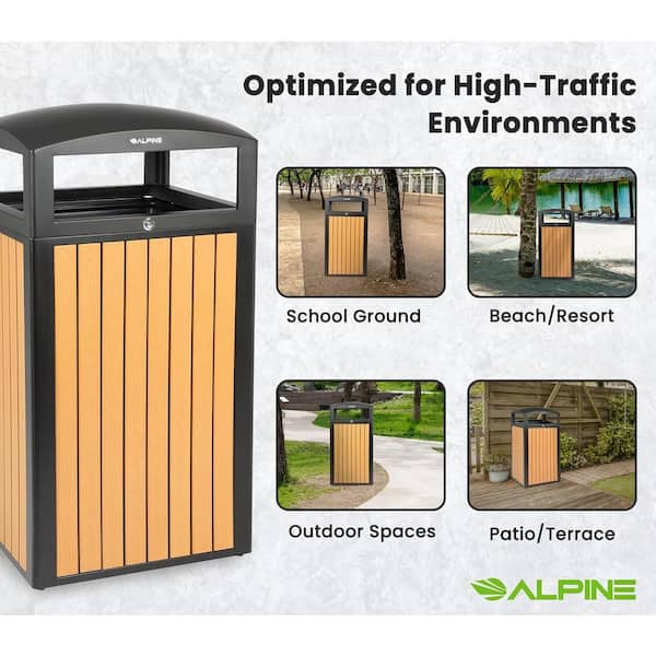 40 Gal. Cedar Steel All-Weather Commercial Vented Outdoor Garbage Trash Can Receptacle with Lid and Liner