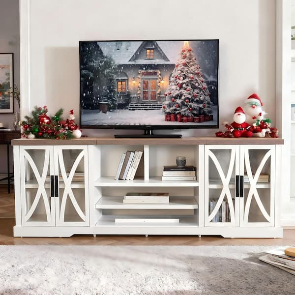 93 in. Freestanding Infrared Electric Fireplace for TVs Up to 98 in. with Ample Storage in White
