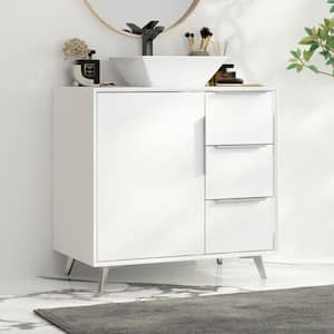 30 in. W x 18.1 in. D x 29.4 in. H Bath Vanity in White with White Marble Top and 3-Drawers