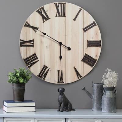 Distressed White Wood Wall Clock