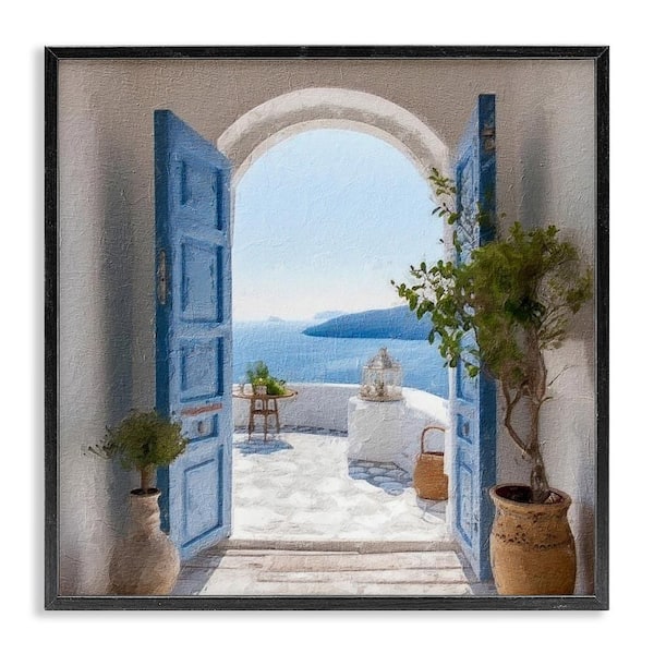 Blue Greek Door Scenery by LSR Design Studio Black Framed Giclee Art Print Nature 12 in. x 12 in.
