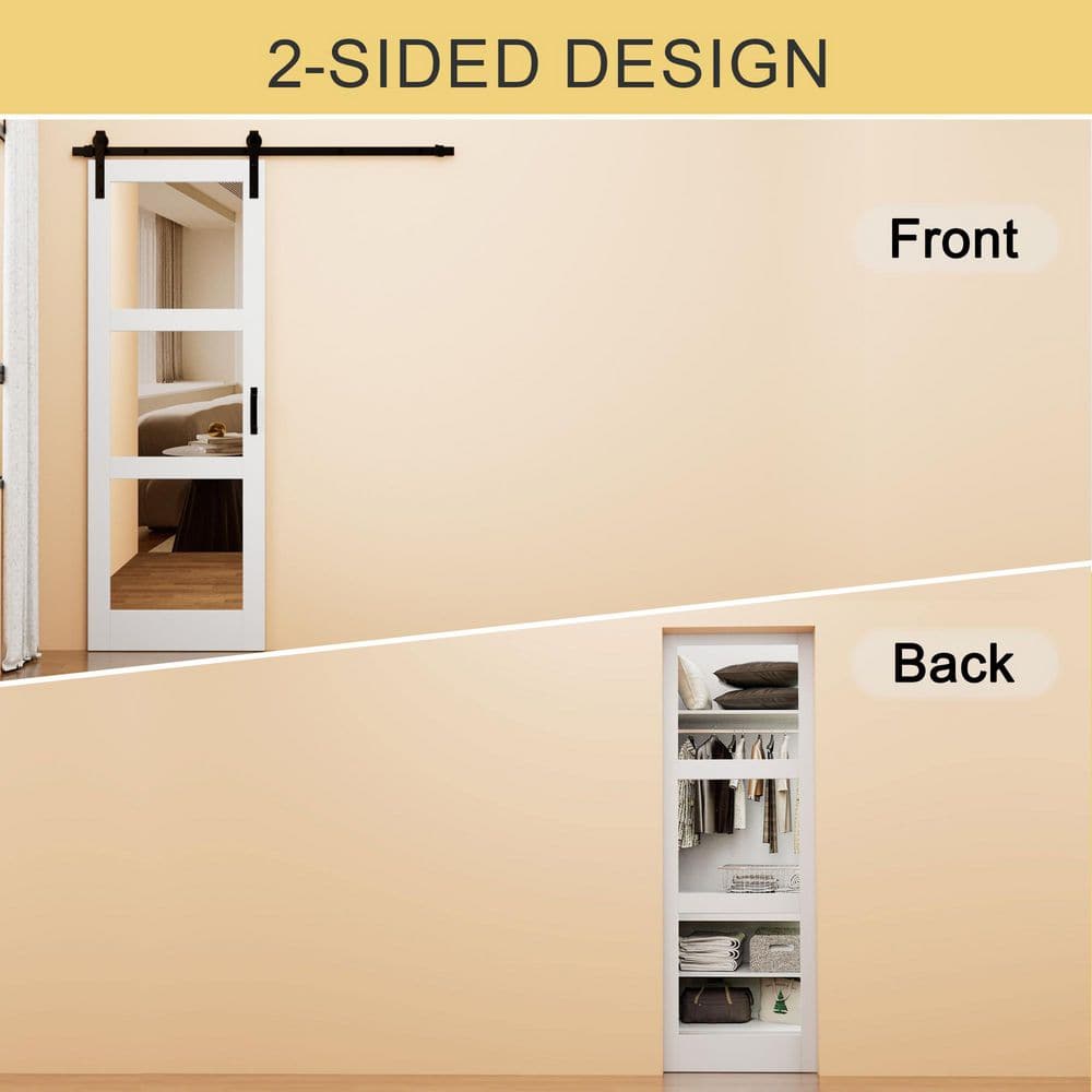 White 42" x 84" 3-Lite Mirrored MDF Barn Door