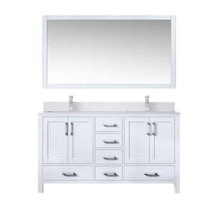 Jacques 60 in. W x 22 in. D White Bath Vanity, Cultured Marble Top, Faucet Set, and 58 in. Mirror
