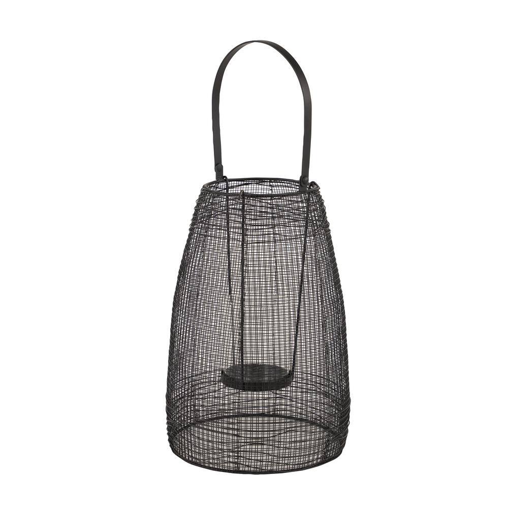 Elegant Black Metal Hurricane Lantern with Clear Glass - 8" x 13"