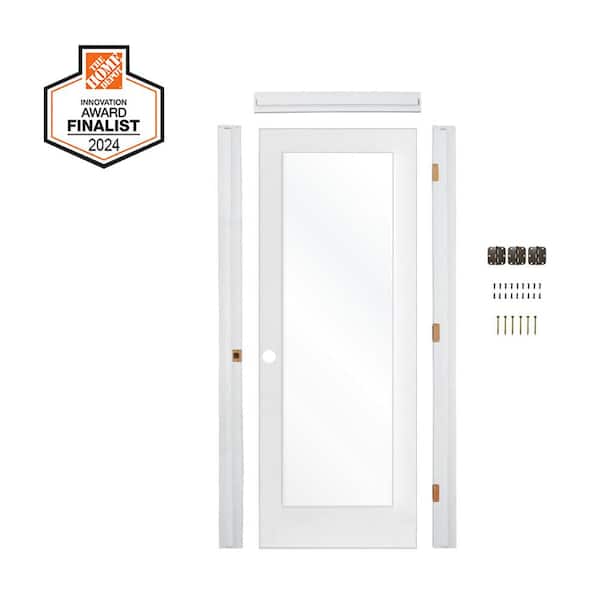 Krosswood Doors DIY 24 in. x 80 in. 1-Lite Right-Hand Clear Glass Solid Core MDF Primed Single Interior Door Kit w/ Quick Assemble Jamb