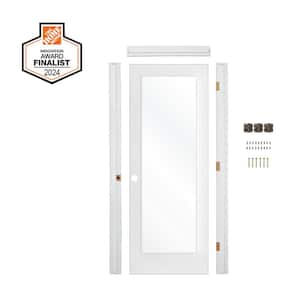 DIY RTA Kit 24 in. x 80 in. 1-Lite Right-Hand Clear Glass Solid Core MDF Primed Single Ready To Assemble Interior Door