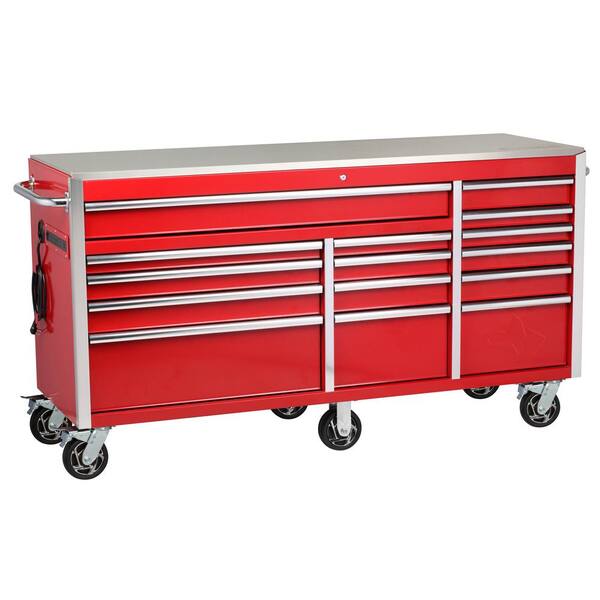 Heavy-Duty 72 in. W 15-Drawer, Deep Tool Chest Mobile Workbench in Gloss Red with Stainless Steel Top Heavy-Duty 72 in. W 15-Drawer, Deep Tool Chest Mobile Workbench in Gloss Red with Stainless Steel Top