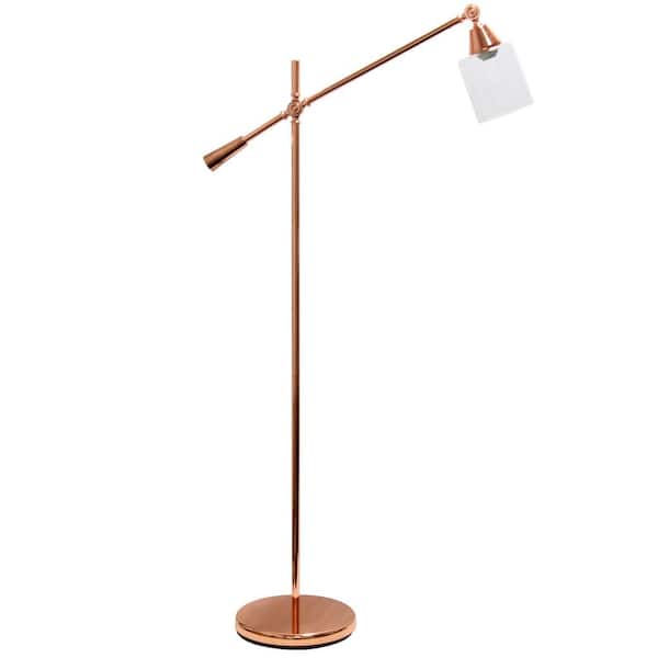 Lalia Home 55.50 in. Rose Gold Swing Arm Floor Lamp with Clear Glass Cylindrical Shade