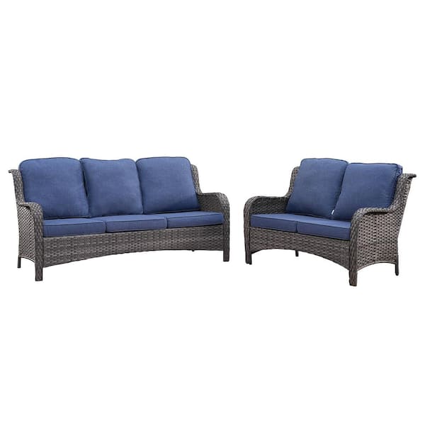 XIZZI Vincent Gray 2-Piece Wicker Outdoor Patio Conversation Seating Sofa Set with Gray Cushions