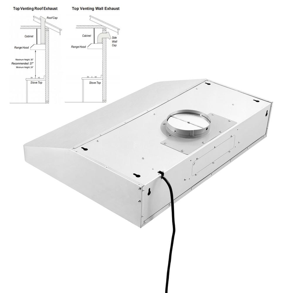 36-Inch Stainless Steel Under Cabinet Range Hood with LED Lights
