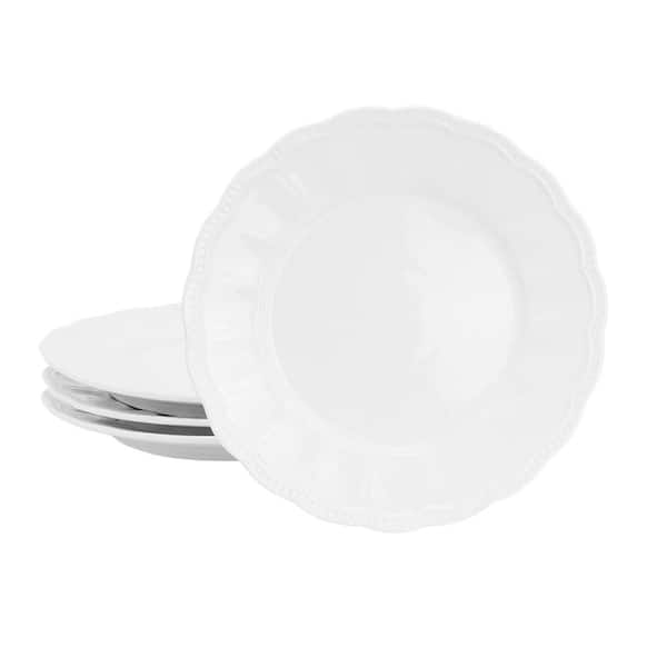 HOMETRENDS Ultra Durable 4 Piece 8 in. Fine Ceramic Embossed Dessert Plate Set in White