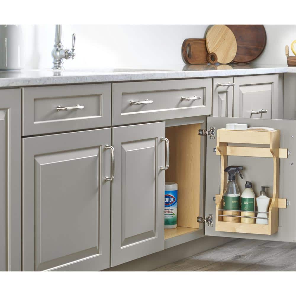 Natural Maple Wood Under Sink Cabinet Storage Organizer with Chrome Rails