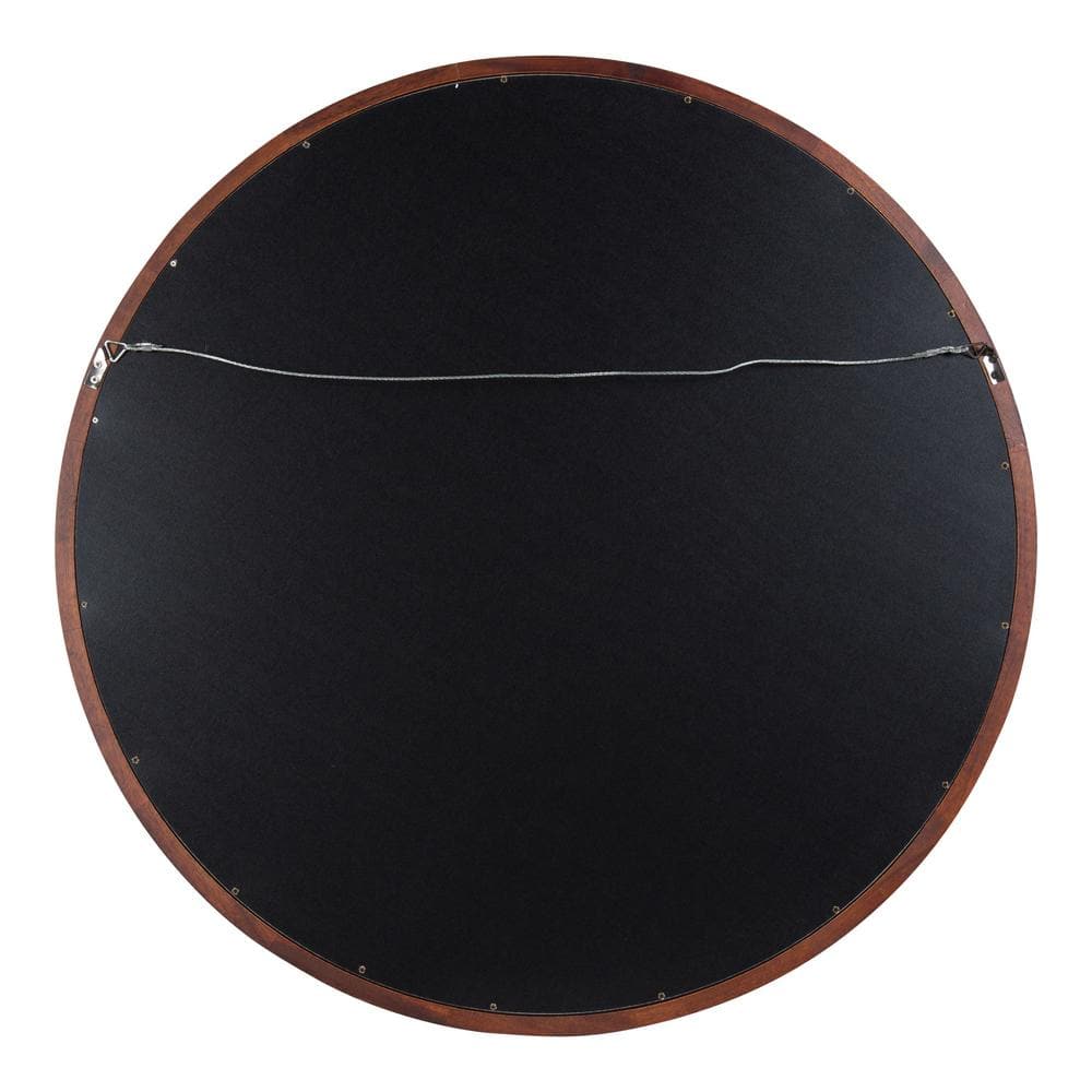 Walnut Brown Round Wood Bathroom Vanity Mirror