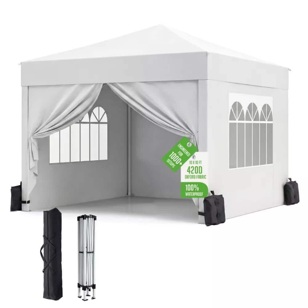 10 ft. x 10 ft. Pop-Up Canopy Tent with 4 Removable Sidewalls Waterproof 420D Top UPF 50 Steel Frame Wheeled Bag price history on PriceWatchPro