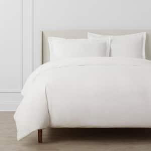 3-Piece Bright White Cotton Linen Blend Full/Queen Duvet Cover Set