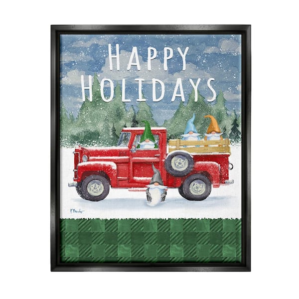 Stupell Industries Happy Holidays Truck by Paul Brent 1-Piece Floater Frame Graphic Print Travel Poster Art Print 21 in. x 17 in.