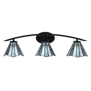 Siena 29 in. 3-Light Vanity Light Matte Black with Sea Ice Art Glass Shades