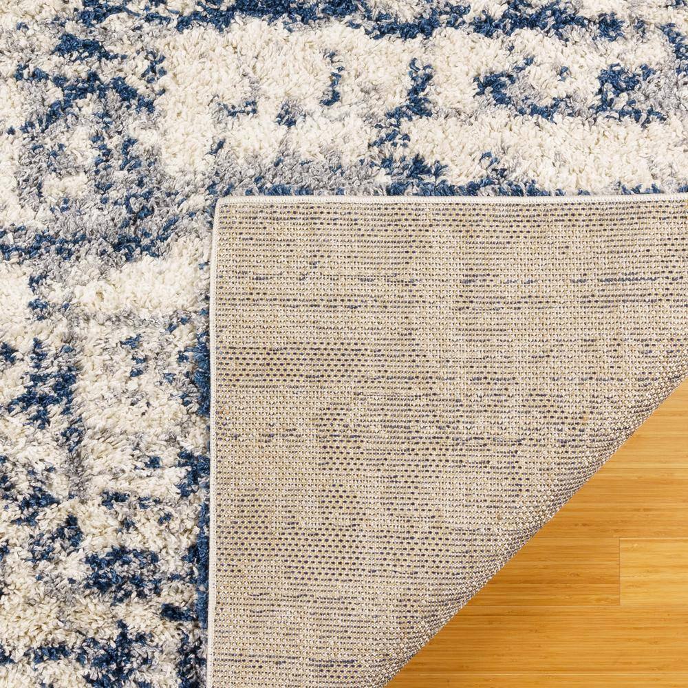 Myra Blue and Cream Abstract Shag Area Rug, 9x13