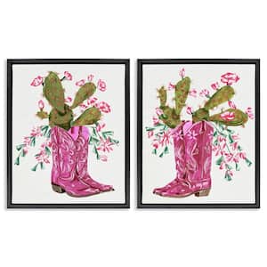 Cactus in Pink Cowgirl Boots by Melissa Wang 2 Pieces Black Floater Frame Nature Graphic Art Print 21 in. x 17 in.