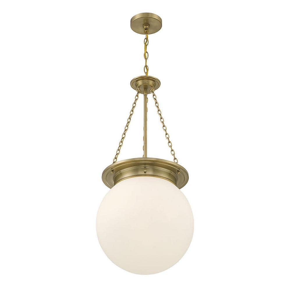 Elegant Globe 3-Light Pendant in Warm Brass with White Opal Glass