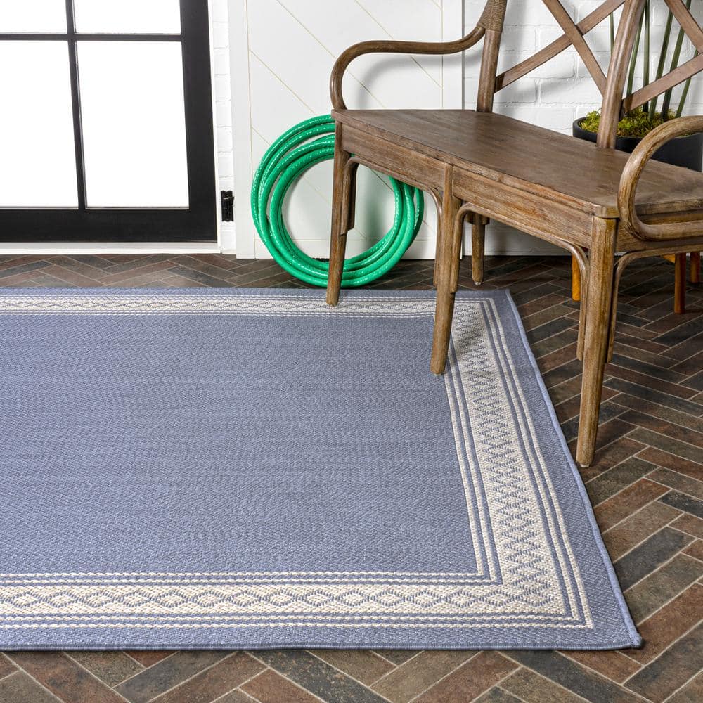 Lucia 3' x 5' Blue Synthetic Diamond Border Area Rug
