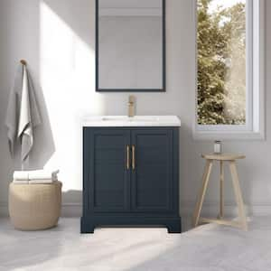 30 in. W x 18 in. D x 34.5 in. H Single Sink Vintage Spruce Blue Bath Vanity with White Ceramic Top