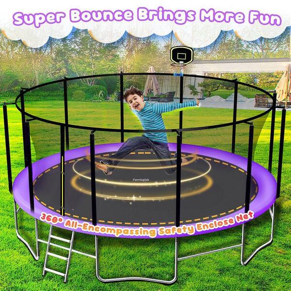 fiziti 16 ft. Round Backyard Trampoline Set with Basketball Hoop