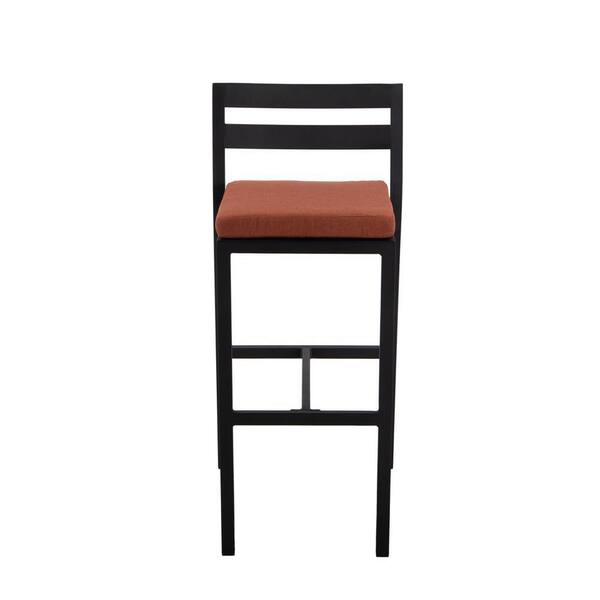 Leisuremod - 7-Piece Aluminum Patio Dining Bar Set with Fire Pit Table and 4-Barstool with Removable Cushion in Orange