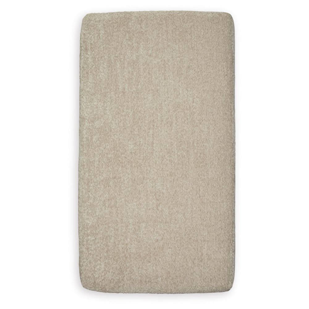 Beige Polyester Traditional Ottoman with Faux Wood Trim