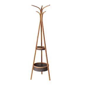 Natural Living Room Bamboo Coat Rack with Storage Rack