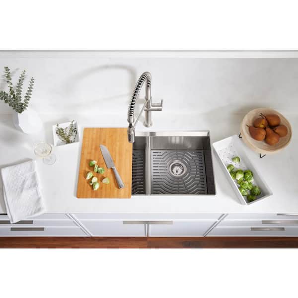 Task Workstation 33 in. Drop-In Smart Divide Double Bowl Stainless Steel Kitchen Sink with 2-Faucet Holes