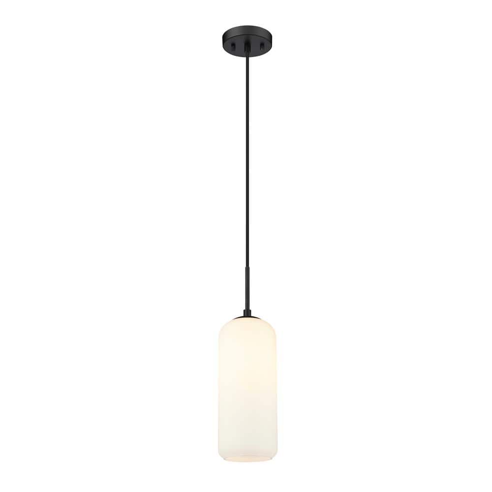 Monty 1-Light Matte Black Pendant with Matte Opal Glass Shade