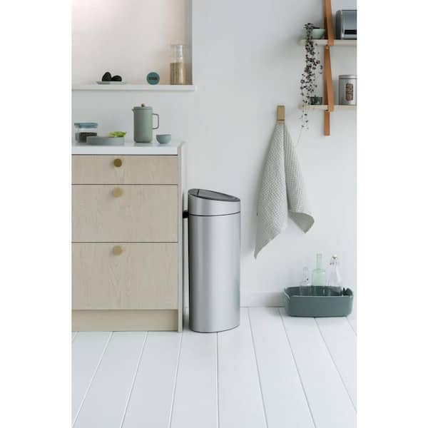 Brabantia 10.6 (40L) Metallic Gray Touch Top Trash Can 114922 The Home Depot