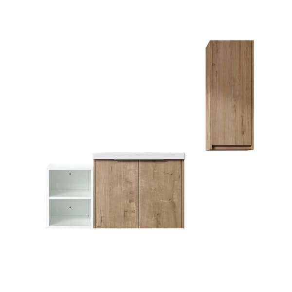 Combined 35.6 in. W X 18.1 in. D x 19.3 in. H Floating Bath Vanity in Imitative Oak with White Resin Vanity Top