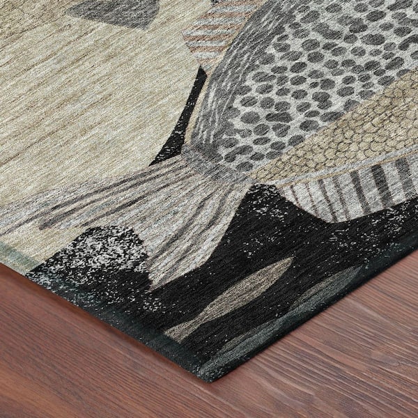 Chantille Machine Washable Indoor/Outdoor Abstract ACN2447 Black 8 ft. x 8 ft. Round Rug