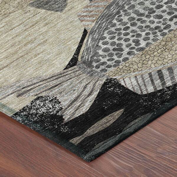 Chantille Machine Washable Indoor/Outdoor Abstract ACN2447 Black 9 ft. x 12 ft. Area Rug