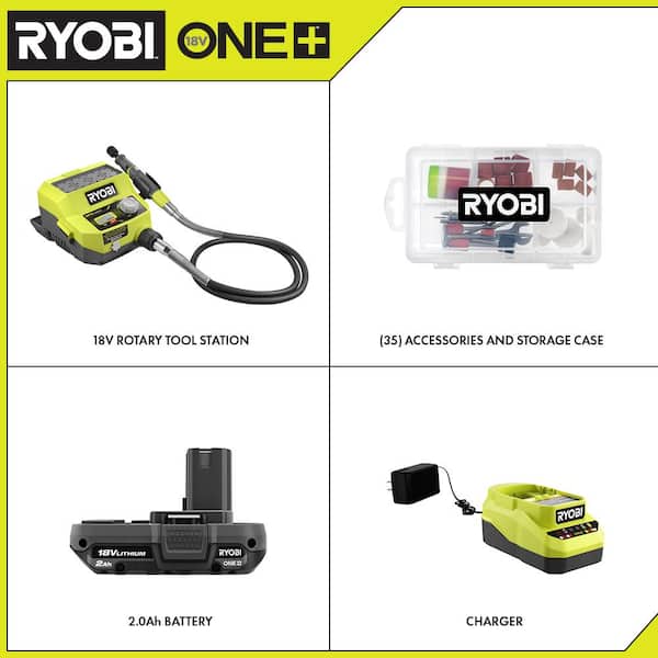 RYOBI 18-Volt P460 Cordless Rotary Tool + All-Purpose Rotary Tool Set  A90AS37
