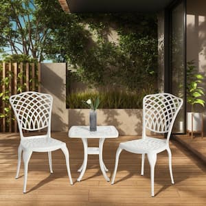 White 3-Piece Outdoor Rust-Resistant Cast Aluminum Patio Bistro Set