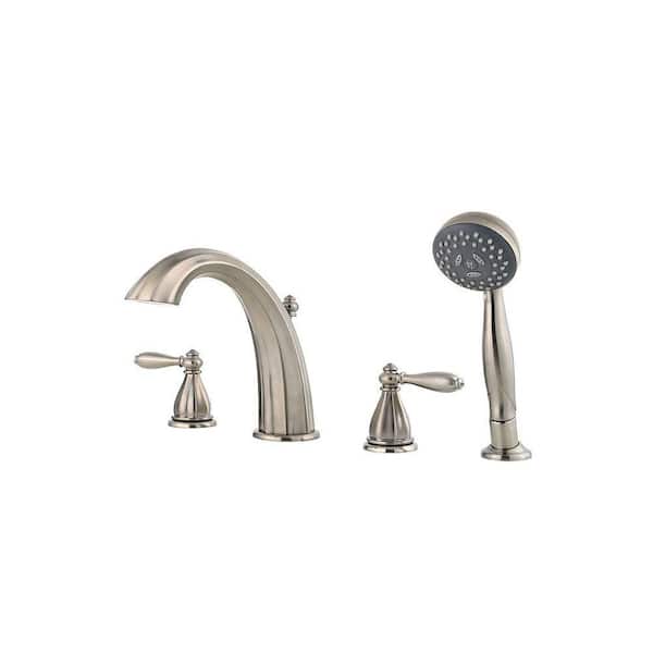 Pfister Portola 2-Handle Deck Mount Roman Tub Faucet with Handshower Trim Kit in Brushed Nickel (Valve Not Included)