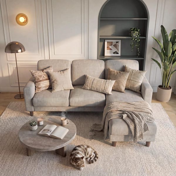 LACOO 72 in. Square Arm Chenille Sectional Couches,L Shaped Couch Sofa with Removable Ottoman,Small Couch for Living Room,Gray 0050C-LGY-new
