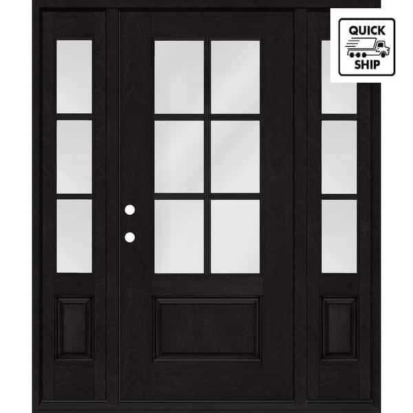 Regency 68 in. x 80 in. 3/4-6 Lite Clear Glass RH Onyx Stain Mahogany Fiberglass Prehung Front Door w/Dbl 14in.SL