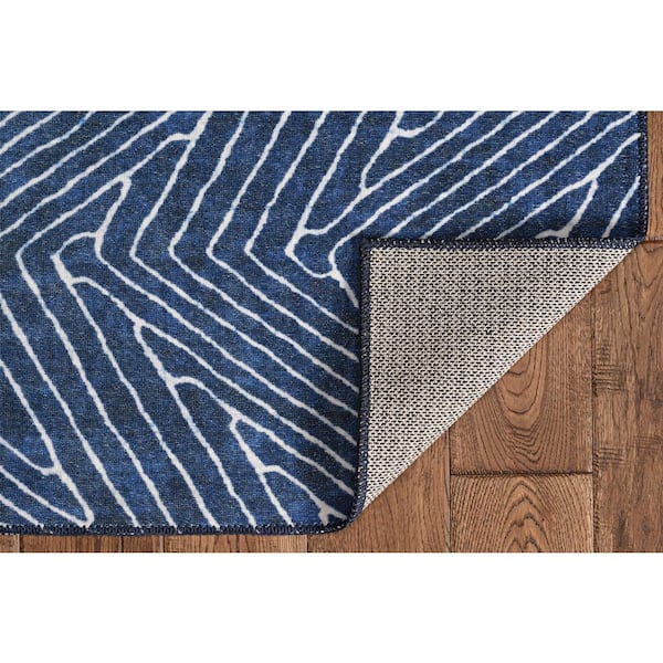 Washable Liam Blue/Ivory 2 ft. x 3 ft. Rectangle Abstract Area Rug