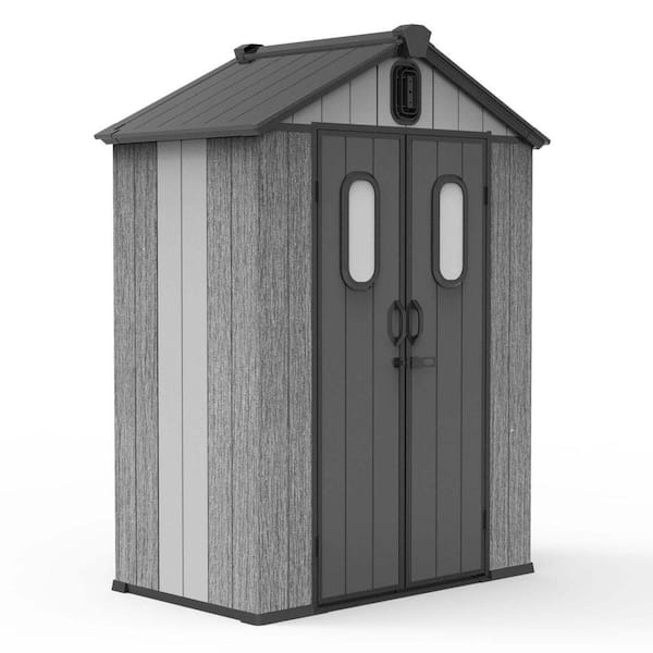 5 ft. W x 3 ft. D Gray Resin Shed with Transparent Windows, Double Lockable Doors, Gable Roof (15 sq. ft. )