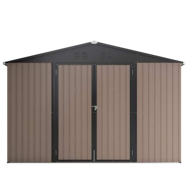 10 ft. W x 10 ft. D Metal Outdoor Storage Shed with Double Pitched Roof Lockable Double Door (100 sq. ft. ) in Brown