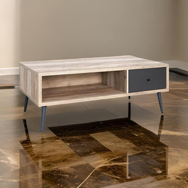 Benjara Carly 47.25 in. Taupe Brown and Gray Rectangle Wood Coffee Table with 1 Drawer